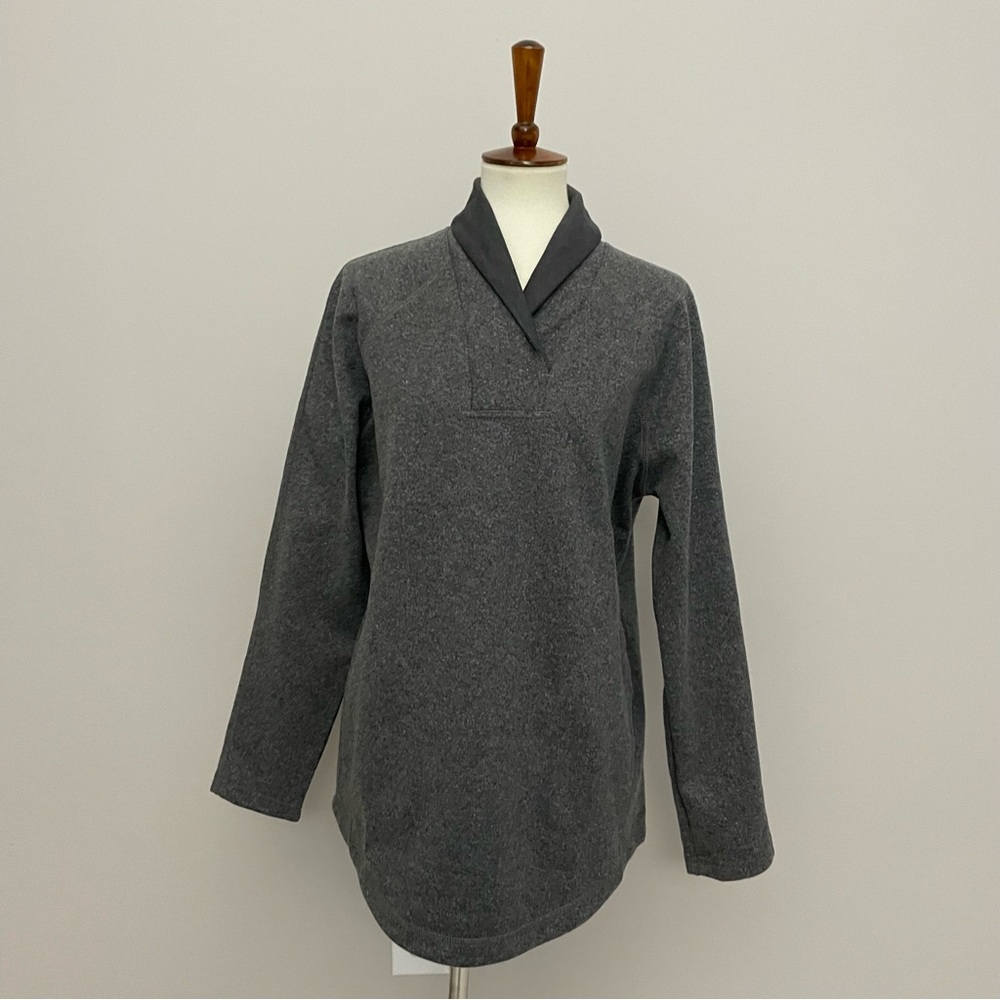 Prana Sweater Pullover Ziller Tunic Shawl Collar Wool Blend Mid Weight Grey